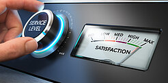 Einstellrad für Service Level neben Anzeige von Kundenzufriedenheit